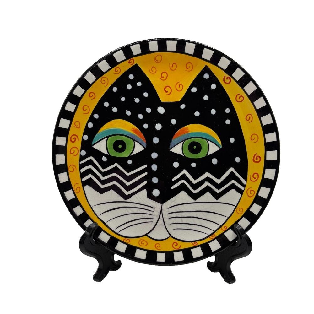Vintage Laurel Burch Cat Plate 1999 Henriksen Imports Ceramic Art Decor 8.25"